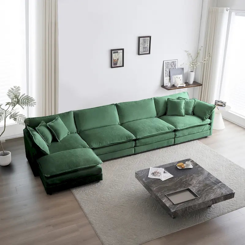 Canapé d'angle en U 5 places convertible avec 1 pouf