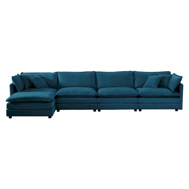 Canapé d'angle en U 5 places convertible avec 1 pouf