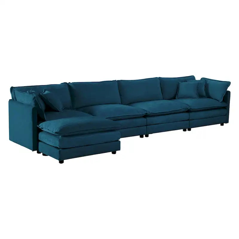Canapé d'angle en U 5 places convertible avec 1 pouf