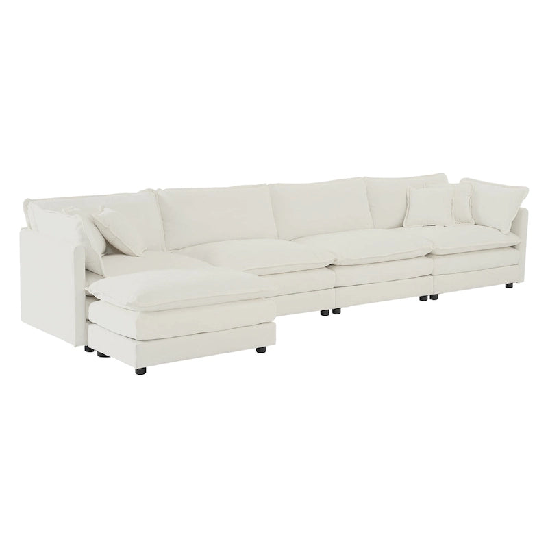 Canapé d'angle en U 5 places convertible avec 1 pouf