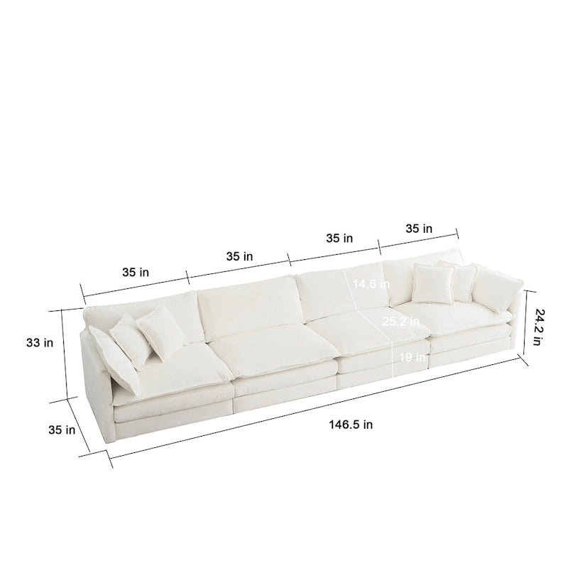 Canapé d'angle en U 5 places convertible avec 1 pouf
