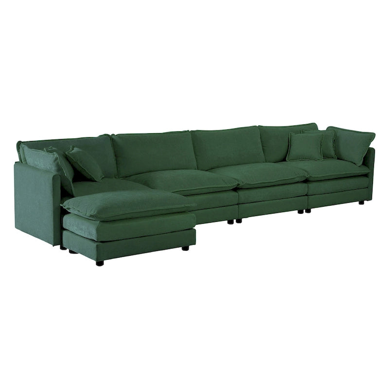 Canapé d'angle en U 5 places convertible avec 1 pouf