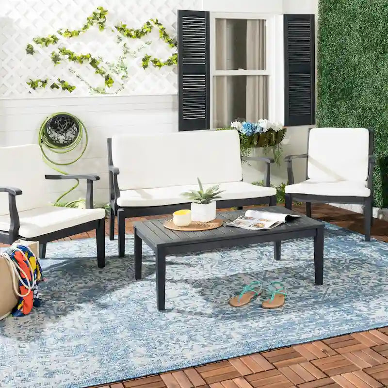 SAFAVIEH Ensemble de patio 4 pièces Kaia en bois d'acacia d'extérieur - 39Wx24Dx14H