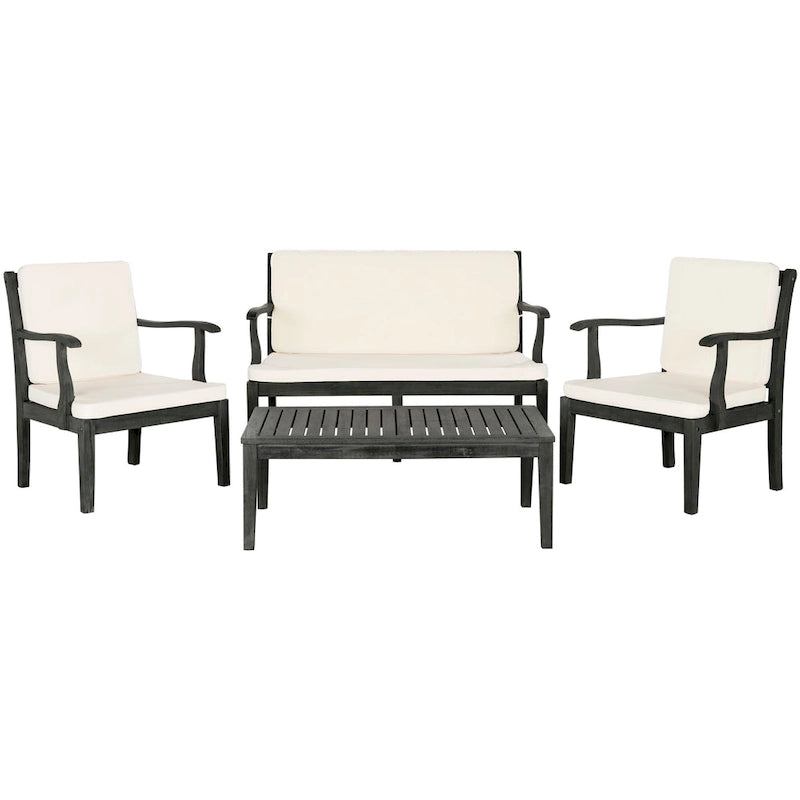 SAFAVIEH Ensemble de patio 4 pièces Kaia en bois d'acacia d'extérieur - 39Wx24Dx14H