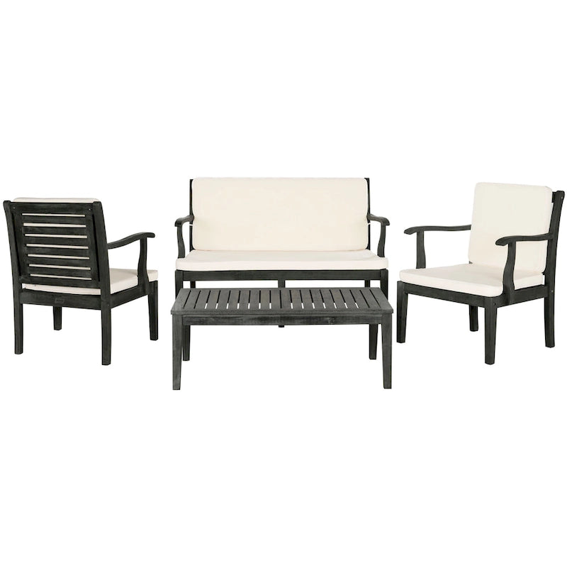 SAFAVIEH Ensemble de patio 4 pièces Kaia en bois d'acacia d'extérieur - 39Wx24Dx14H