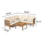 Ensemble de conversation d'extérieur modulaire 5 places en bois d'acacia et résine tressée ronde Burchett avec coussins, par Christopher Knight Home