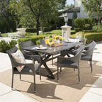 Ensemble de salle à manger d'extérieur 7 pièces en osier/aluminium/fer Grayson PE par Christopher Knight Home