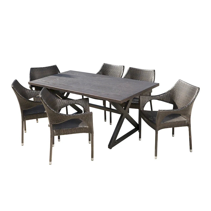 Ensemble de salle à manger d'extérieur 7 pièces en osier/aluminium/fer Grayson PE par Christopher Knight Home