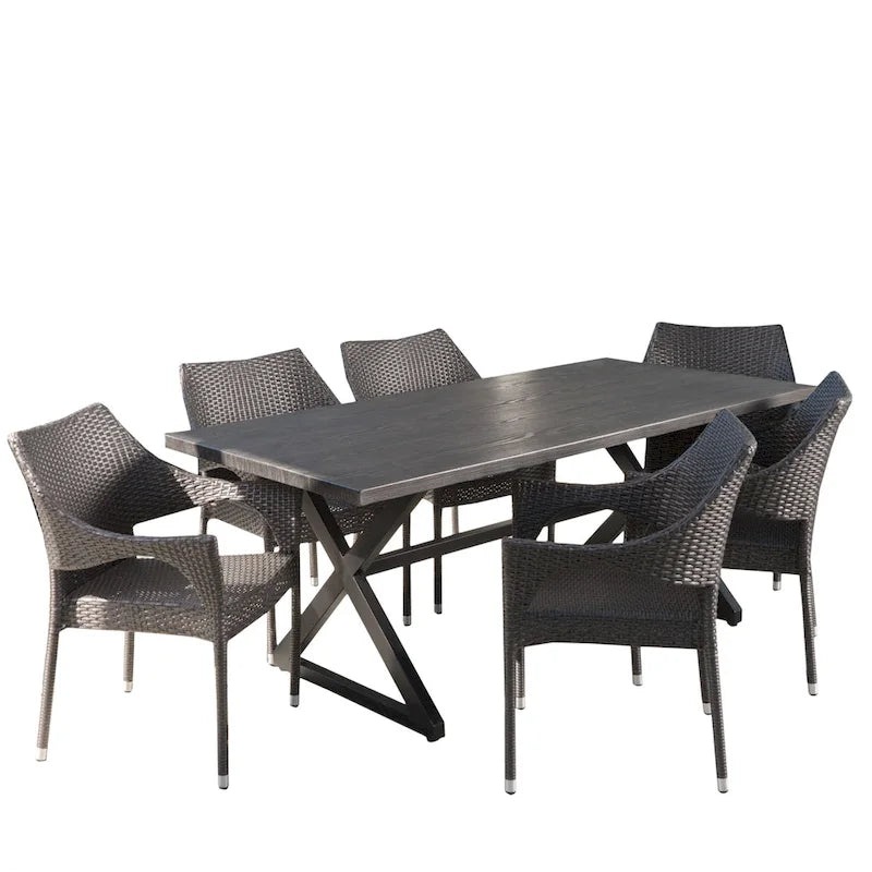 Ensemble de salle à manger d'extérieur 7 pièces en osier/aluminium/fer Grayson PE par Christopher Knight Home