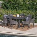 Ensemble de salle à manger carré 9 pièces en osier Arnell Outdoor avec coussins par Christopher Knight Home