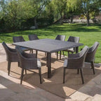 Ensemble de salle à manger carré 9 pièces en osier Arnell Outdoor avec coussins par Christopher Knight Home