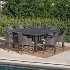 Ensemble de salle à manger carré 9 pièces en osier Arnell Outdoor avec coussins par Christopher Knight Home