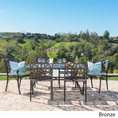 Ensemble de salle à manger rectangulaire 7 pièces en aluminium coulé Alfresco Outdoor de Christopher Knight Home - S.O.
