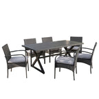 Ensemble de salle à manger rectangulaire 7 pièces en osier et aluminium Ashworth Outdoor avec coussins par Christopher Knight Home - N/A
