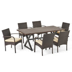 Ensemble de salle à manger rectangulaire 7 pièces en osier et aluminium Ashworth Outdoor avec coussins par Christopher Knight Home - N/A