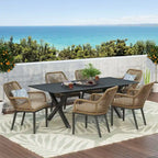 Fromberg Outdoor Wicker 7 Piece Dining Set with Cushion by Christopher Knight Home