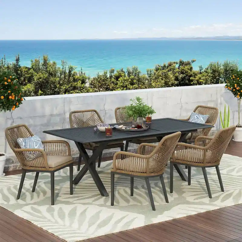 Fromberg Outdoor Wicker 7 Piece Dining Set with Cushion by Christopher Knight Home