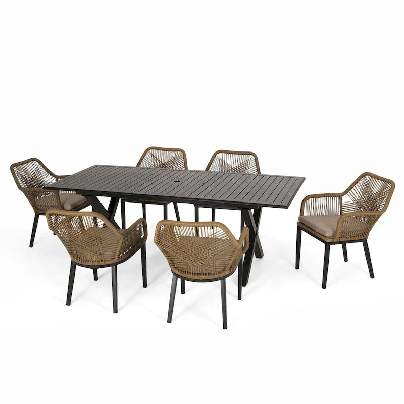 Ensemble de salle à manger 7 pièces en osier Fromberg avec coussin par Christopher Knight Home