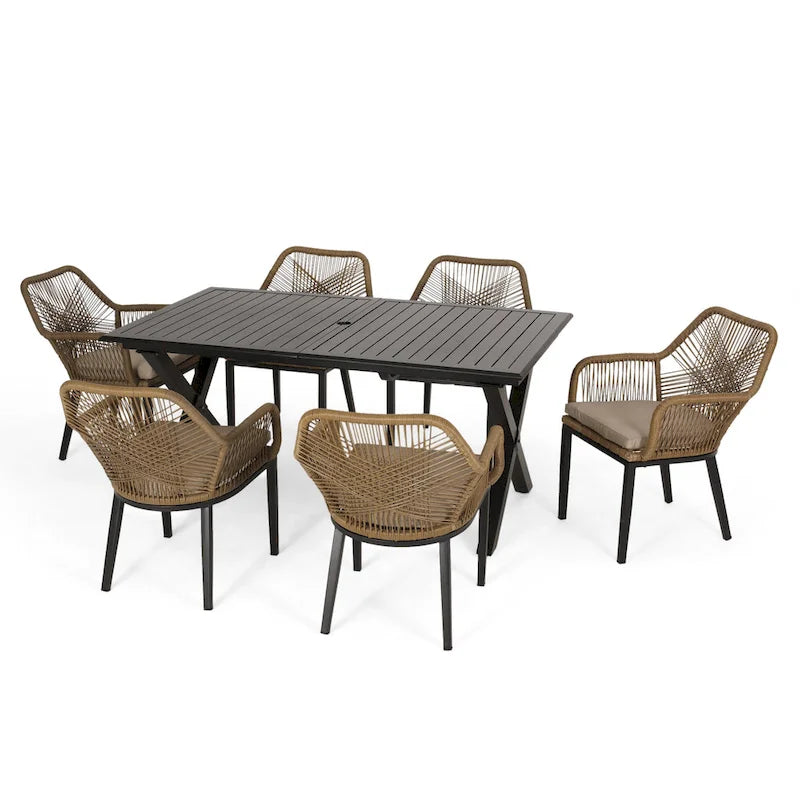 Ensemble de salle à manger 7 pièces en osier Fromberg avec coussin par Christopher Knight Home