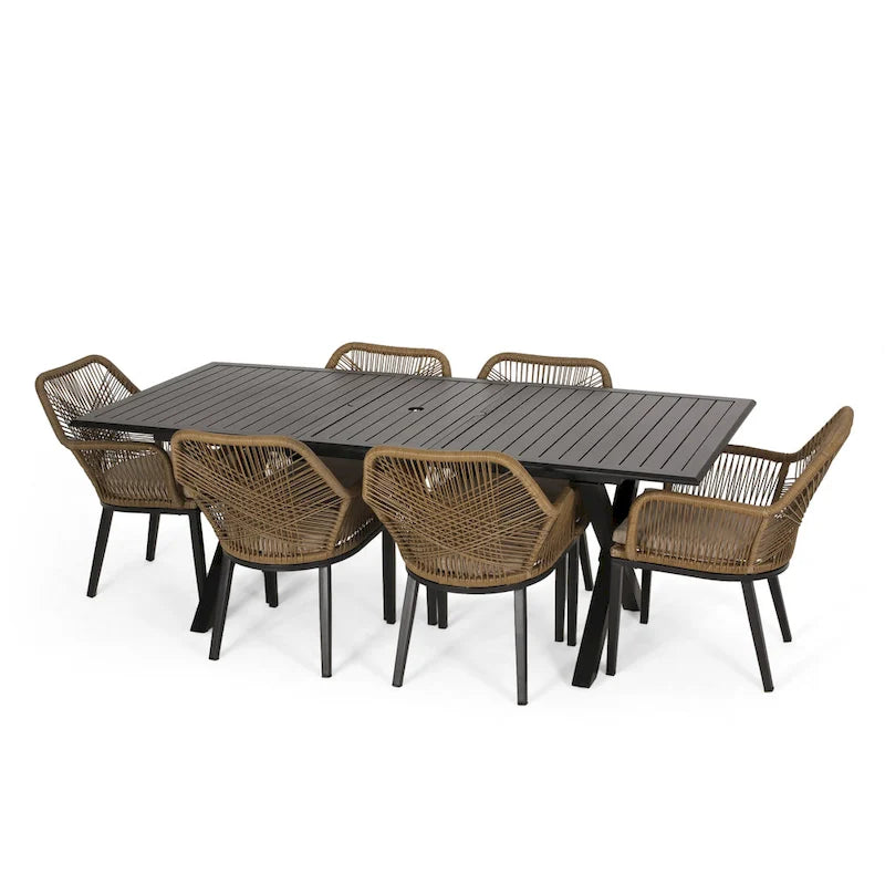 Ensemble de salle à manger 7 pièces en osier Fromberg avec coussin par Christopher Knight Home