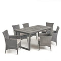 Ensemble de salle à manger d'extérieur Moralis 6 places en bois d'acacia avec chaises en osier par Christopher Knight Home