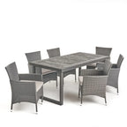 Ensemble de salle à manger d'extérieur Moralis 6 places en bois d'acacia avec chaises en osier par Christopher Knight Home