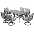 Ensemble de salle à manger de patio en aluminium de 7 pièces avec 6 chaises de salle à manger pivotantes et coussins lavables