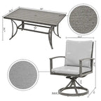 Ensemble de salle à manger de patio en aluminium de 7 pièces avec 6 chaises de salle à manger pivotantes et coussins lavables