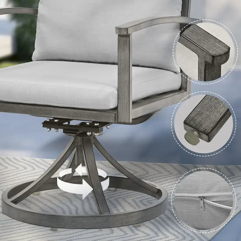 Ensemble de salle à manger de patio en aluminium de 7 pièces avec 6 chaises de salle à manger pivotantes et coussins lavables