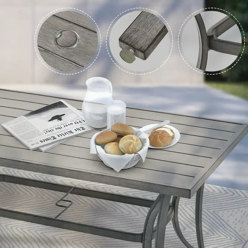 Ensemble de salle à manger de patio en aluminium de 7 pièces avec 6 chaises de salle à manger pivotantes et coussins lavables