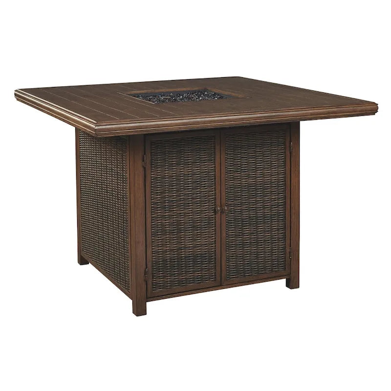 Table de bar carrée marron moyen avec foyer Signature Design by Ashley Paradise Trail pour l'extérieur