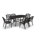 Ensemble de salle à manger d'extérieur 7 pièces en aluminium bronze Sanibel avec table à manger ovale de 72 et six fauteuils par Homestyles