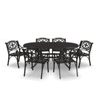 Ensemble de salle à manger d'extérieur 7 pièces en aluminium bronze Sanibel avec table à manger ovale de 72 et six fauteuils par Homestyles