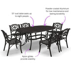 Ensemble de salle à manger d'extérieur 7 pièces en aluminium bronze Sanibel avec table à manger ovale de 72 et six fauteuils par Homestyles