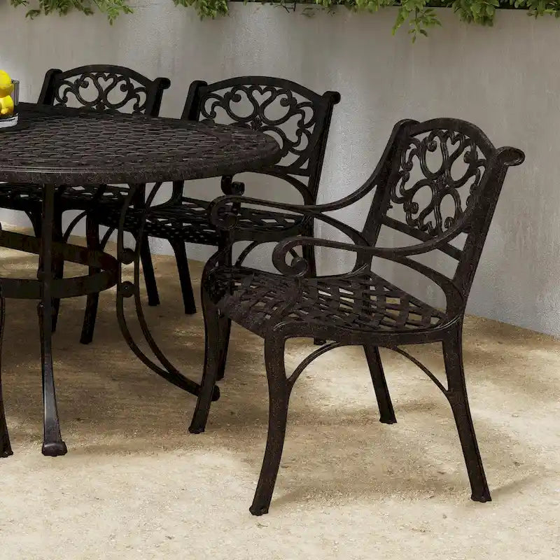 Ensemble de salle à manger d'extérieur 7 pièces en aluminium bronze Sanibel avec table à manger ovale de 72 et six fauteuils par Homestyles