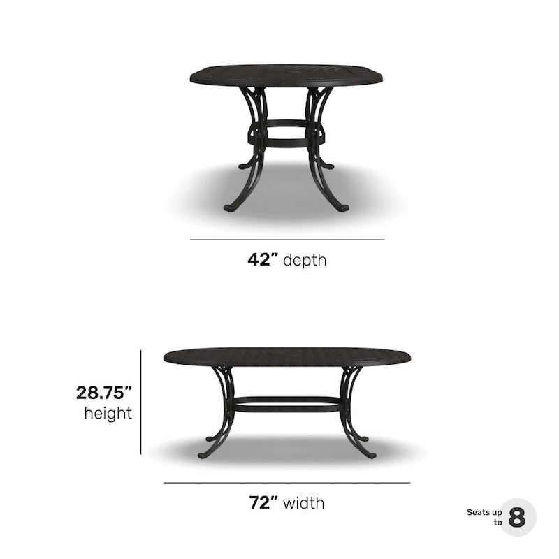 Ensemble de salle à manger d'extérieur 7 pièces en aluminium bronze Sanibel avec table à manger ovale de 72 et six fauteuils par Homestyles