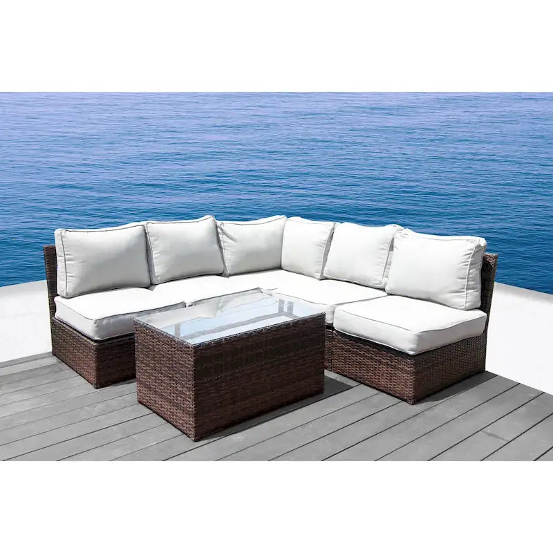 Ensemble de canapé d'angle 6 pièces en osier marron Lucca de Living Source International