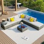 8-Pieces Outdoor Patio Furniture Sets, Garden Conversation Wicker Sofa Set