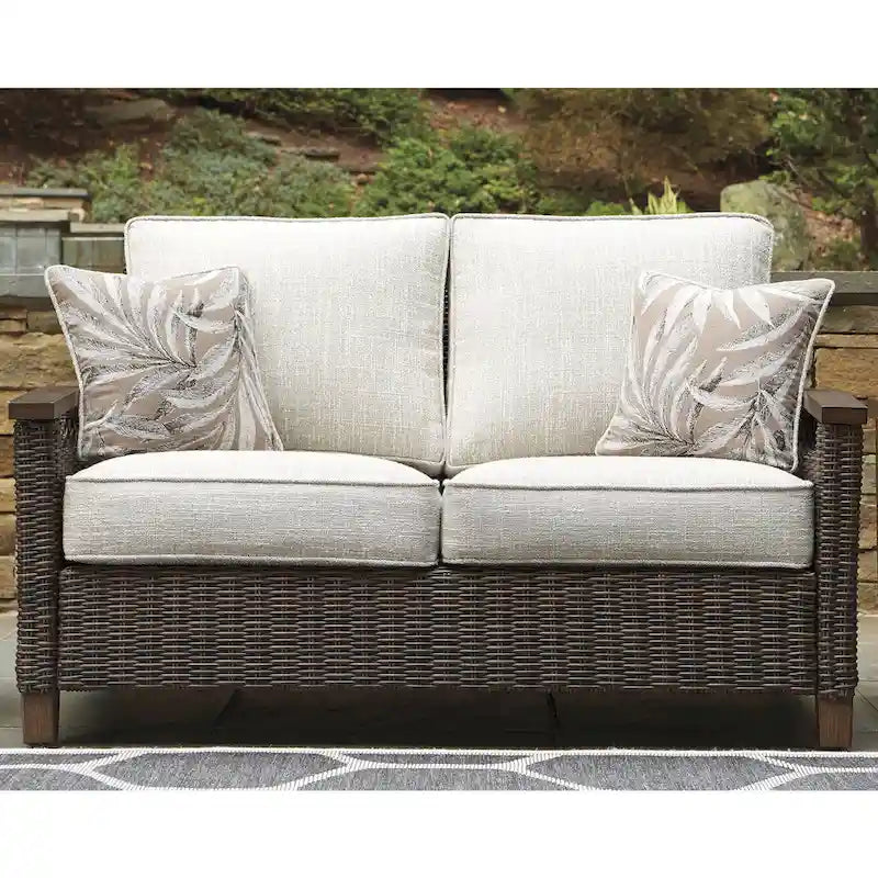 Signature Design by Ashley Paradise Trail ensemble de causeuse, de chaises longues et de table de foyer de couleur brun moyen/beige pour l'extérieur