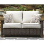 Signature Design by Ashley Paradise Trail ensemble de causeuse, de chaises longues et de table de foyer de couleur brun moyen/beige pour l'extérieur