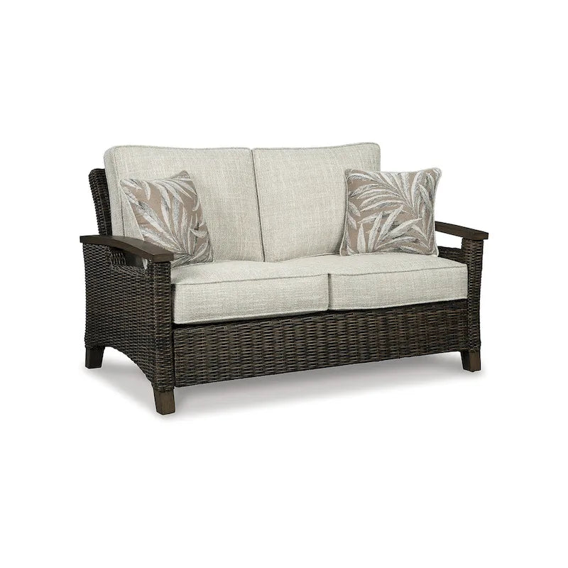 Signature Design by Ashley Paradise Trail ensemble de causeuse, de chaises longues et de table de foyer de couleur brun moyen/beige pour l'extérieur