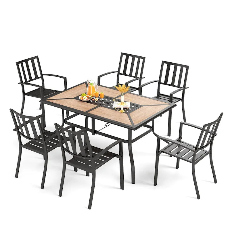 Ensemble de salle à manger de patio 7 pièces MAISON ARTS avec 6 chaises de jardin empilables en acier