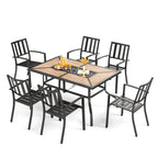 Ensemble de salle à manger de patio 7 pièces MAISON ARTS avec 6 chaises de jardin empilables en acier