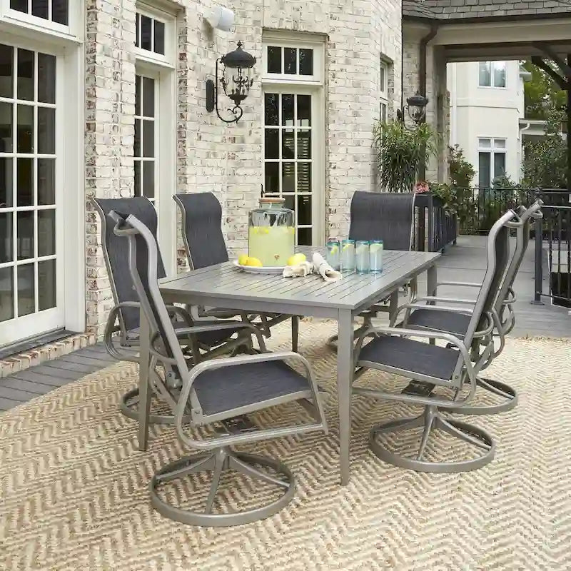Captiva Gray Aluminum 7 Piece Outdoor Dining Set - 71 x 29 x 40