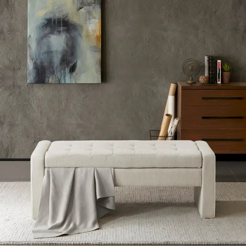 Banc de rangement capitonné en crème avec couvercle à fermeture amortie, 1 place