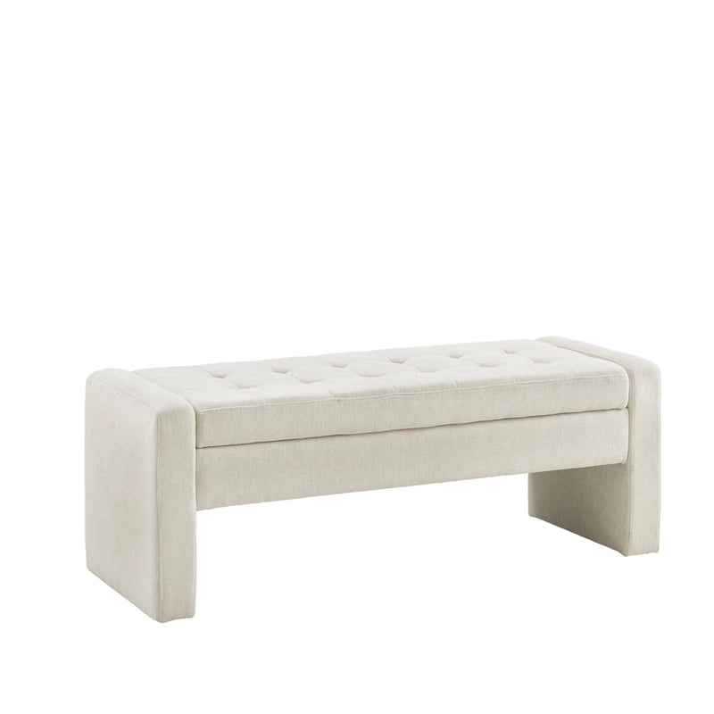 Banc de rangement capitonné en crème avec couvercle à fermeture amortie, 1 place