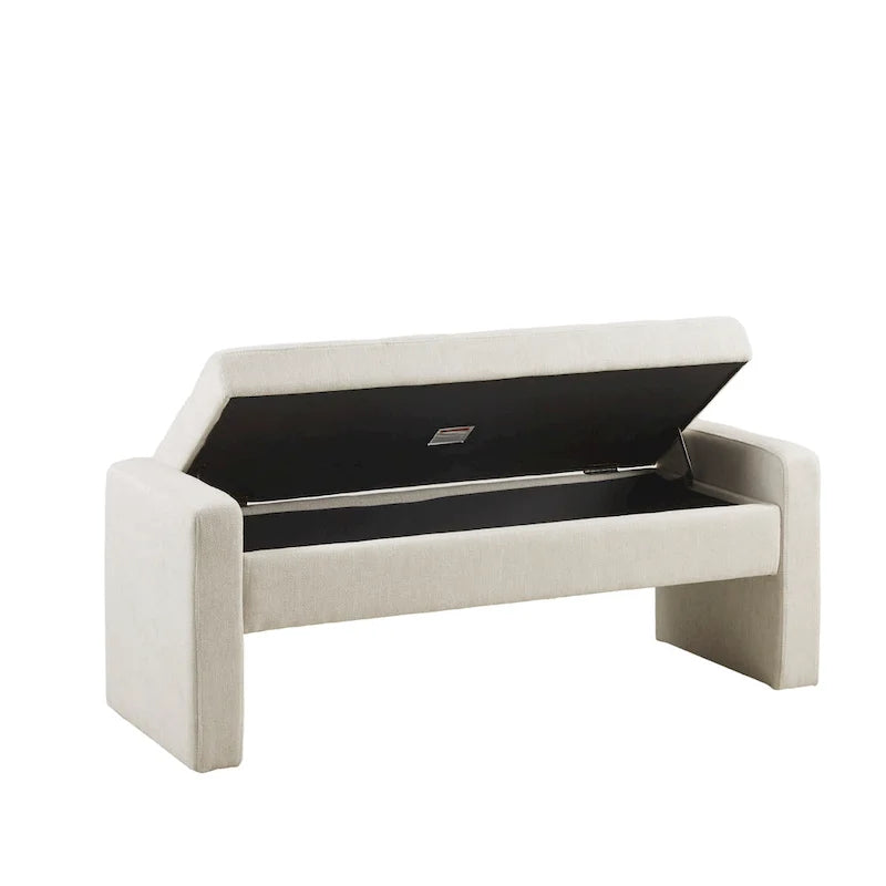 Banc de rangement capitonné en crème avec couvercle à fermeture amortie, 1 place