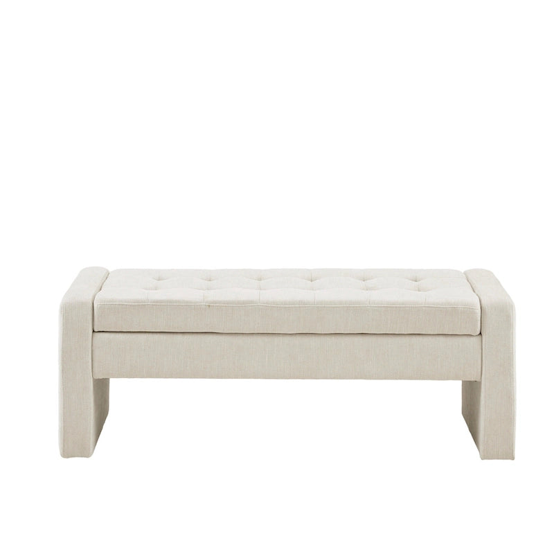 Banc de rangement capitonné en crème avec couvercle à fermeture amortie, 1 place