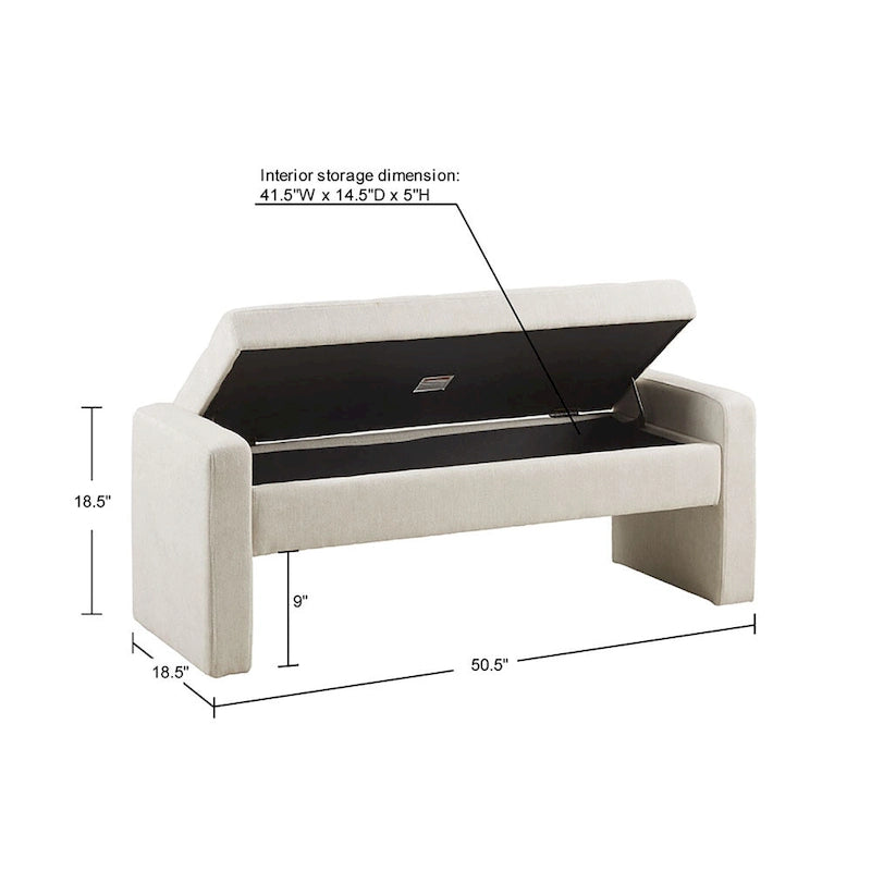 Banc de rangement capitonné en crème avec couvercle à fermeture amortie, 1 place