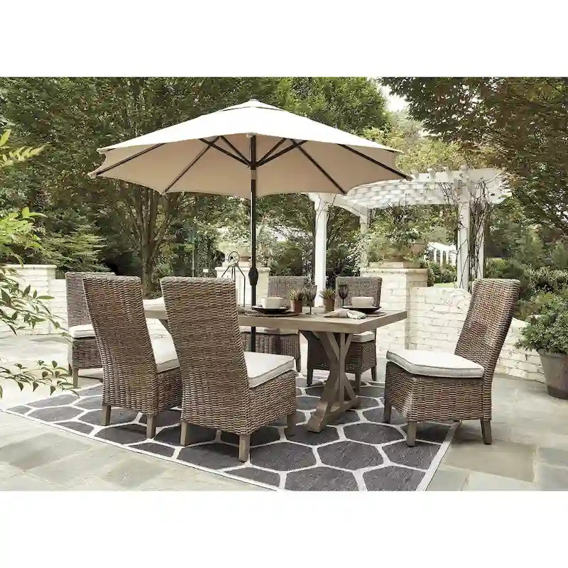 Signature Design by Ashley Beachcroft Beige 7-Piece Outdoor Dining Package - 84.25 W x 42.25 D x 29.25 H